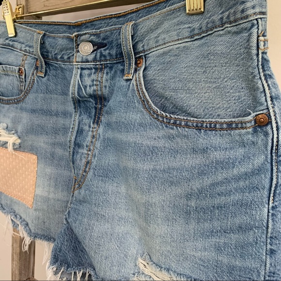 Levi’s 501 Button Fly  Distressed Denim Cutoff Jean Short Patchwork Size… - Picture 7 of 13